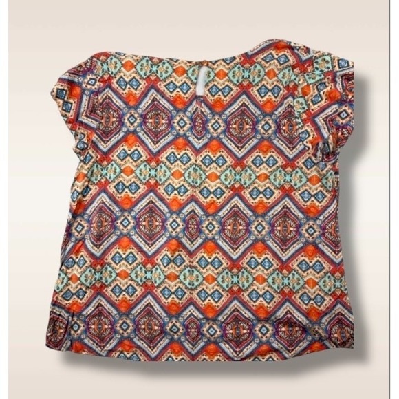 Cynthia Rowley Womens Plus Size 1X Geometric Aztec Blouse Short Sleeve Boho - Picture 3 of 6